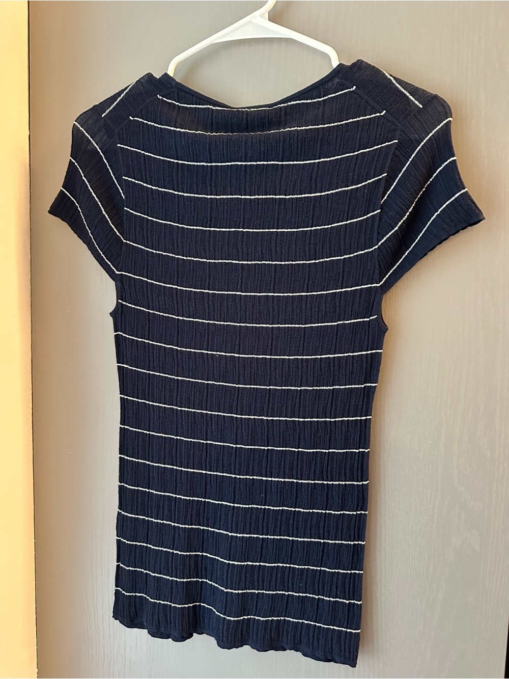 A.L.C. Navy and White Ribbed Stripe Short Sleeve Top